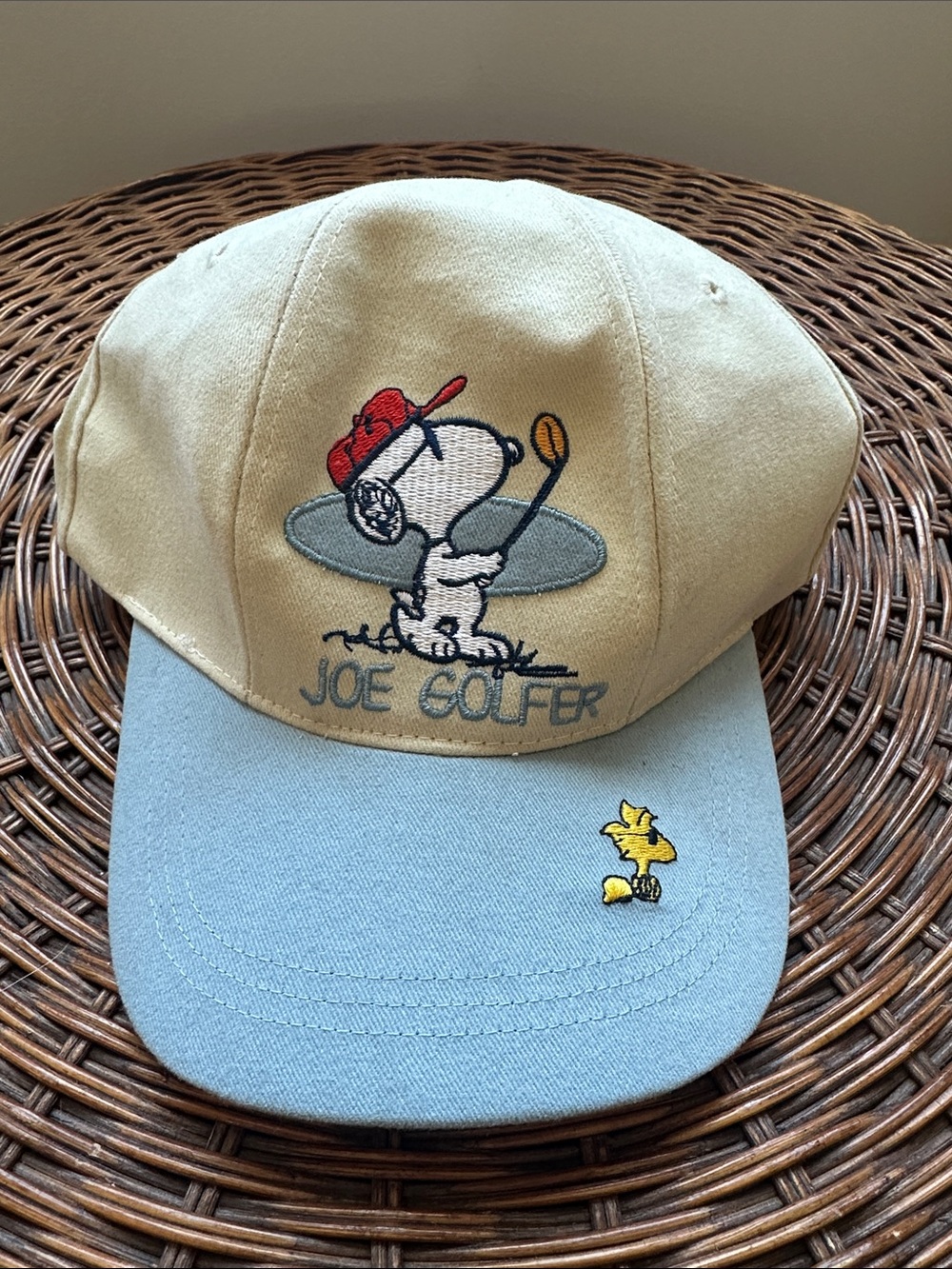Vintage Peanuts Joe Golfer SnapBack  Snoopy Cap - Cream & Light Yellow